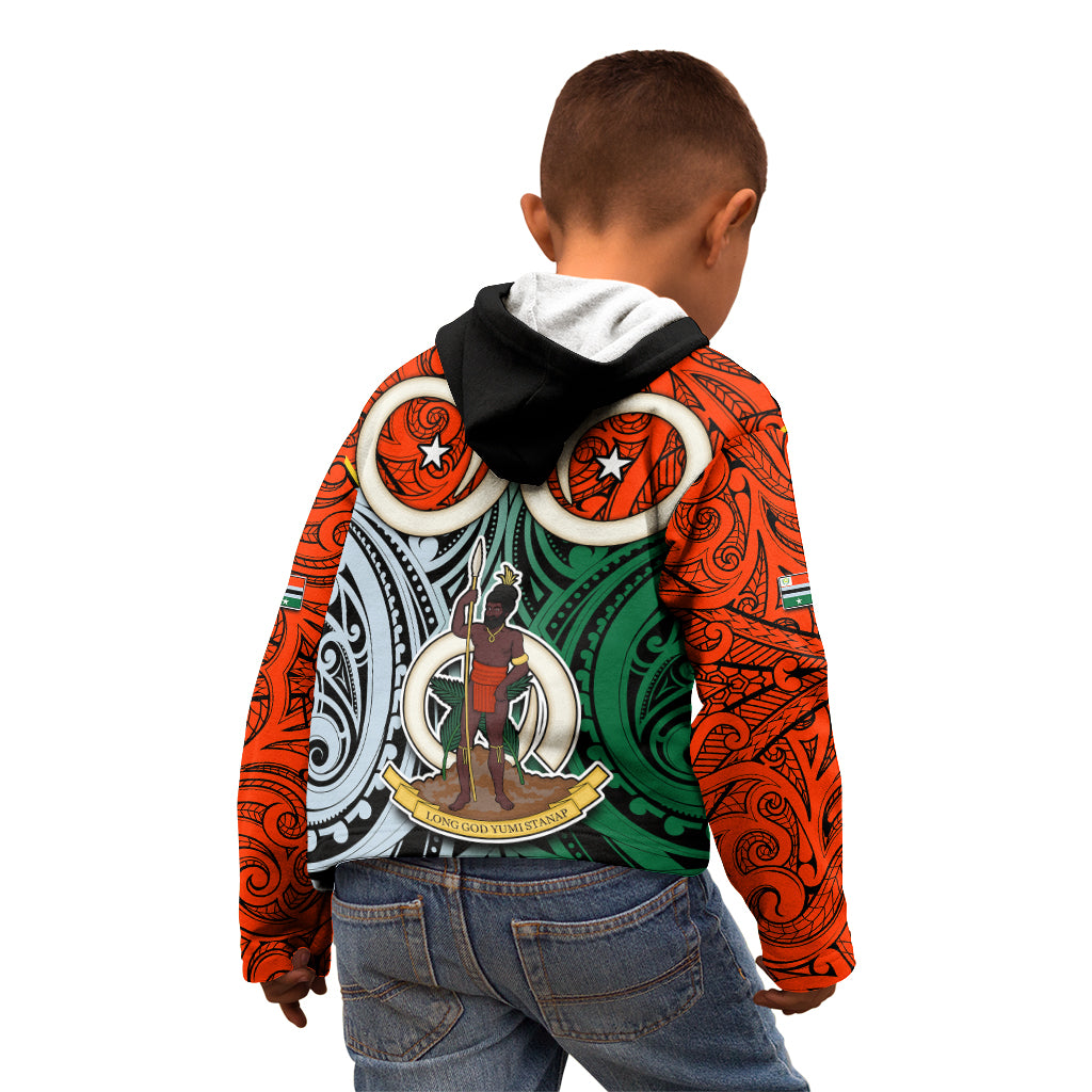 Vanuatu Penama Province Kid Hoodie Pig Tusk Mix Maori Pattern and Namele Leaf LT03 - Polynesian Pride