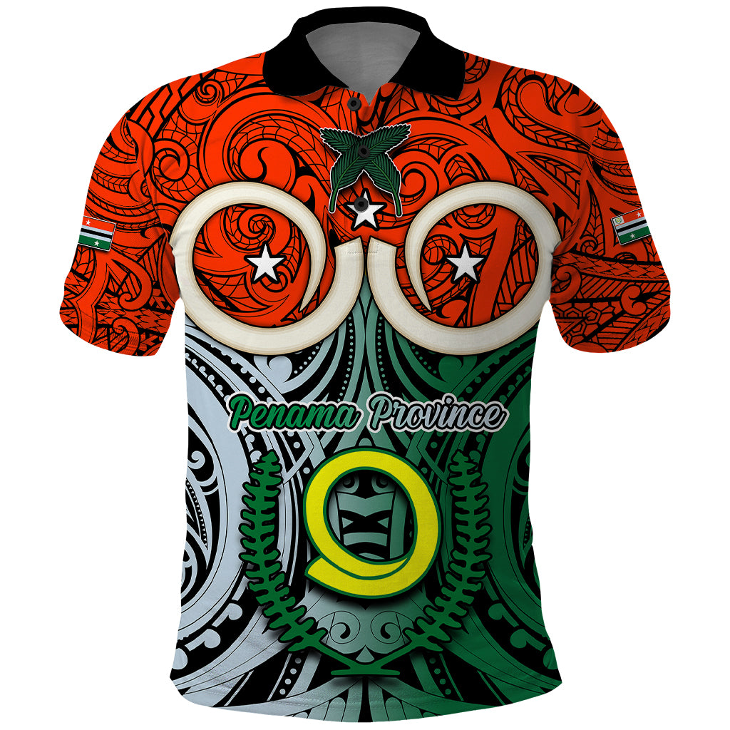 Vanuatu Penama Province Polo Shirt Pig Tusk Mix Maori Pattern and Namele Leaf LT03 Orange - Polynesian Pride