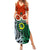 Vanuatu Penama Province Summer Maxi Dress Pig Tusk Mix Maori Pattern and Namele Leaf LT03 Women Orange - Polynesian Pride