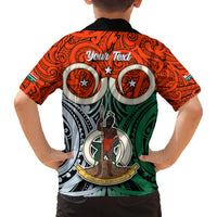 Personalised Vanuatu Penama Province Family Matching Short Sleeve Bodycon Dress and Hawaiian Shirt Pig Tusk Mix Maori Pattern and Namele Leaf LT03 - Polynesian Pride