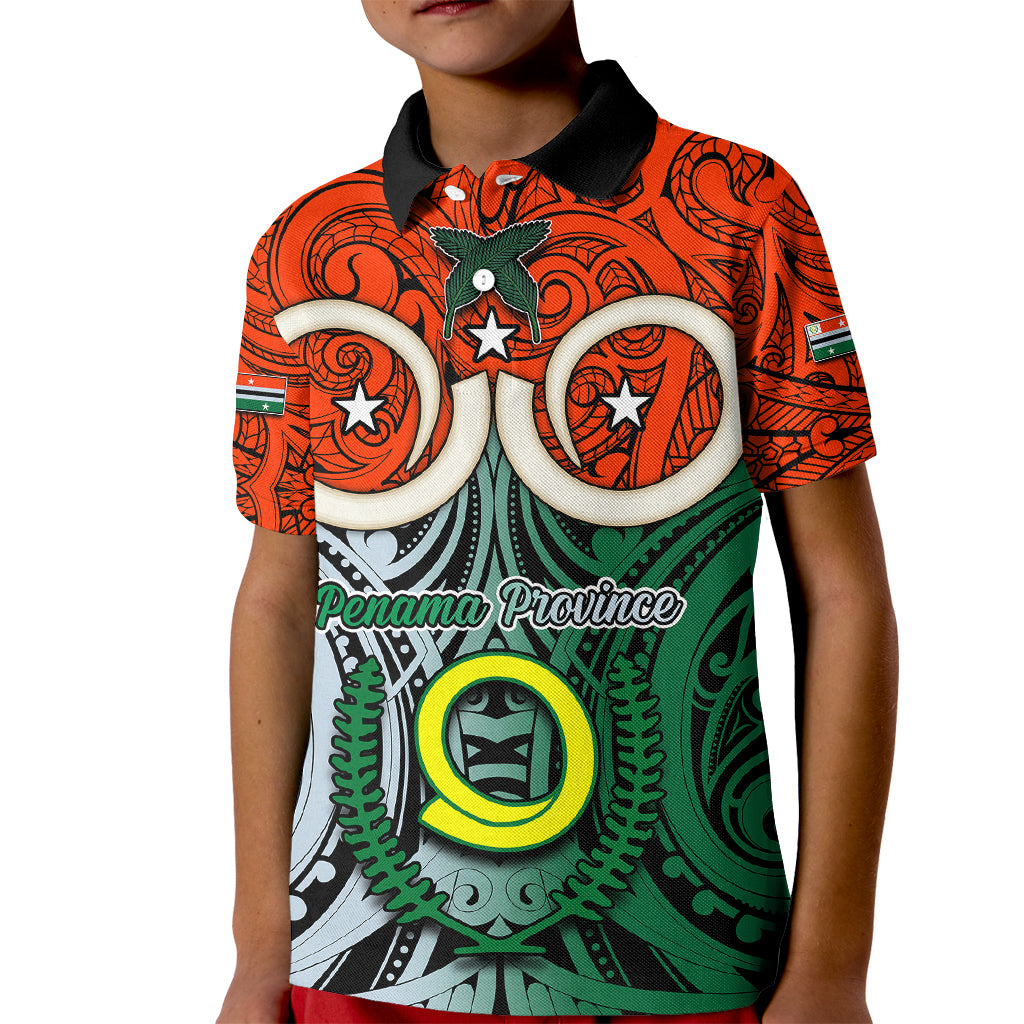 Personalised Vanuatu Penama Province Kid Polo Shirt Pig Tusk Mix Maori Pattern and Namele Leaf LT03 Kid Orange - Polynesian Pride