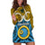 Vanuatu Sanma Province Hoodie Dress Pig Tusk Mix Maori Pattern and Namele Leaf LT03 Blue - Polynesian Pride