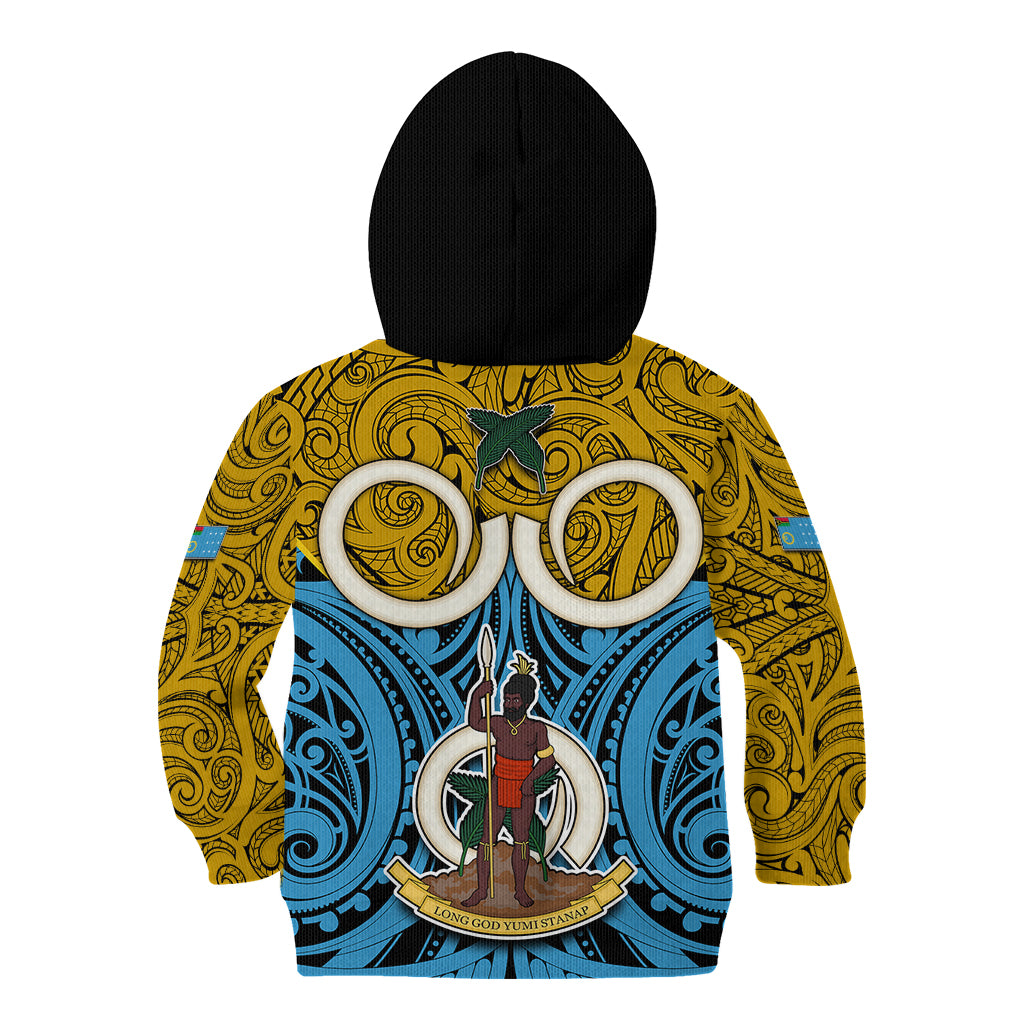 Vanuatu Sanma Province Kid Hoodie Pig Tusk Mix Maori Pattern and Namele Leaf LT03 - Polynesian Pride