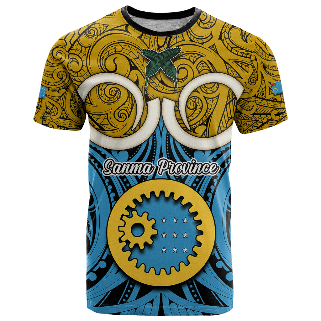 Vanuatu Sanma Province T Shirt Pig Tusk Mix Maori Pattern and Namele Leaf LT03 Blue - Polynesian Pride