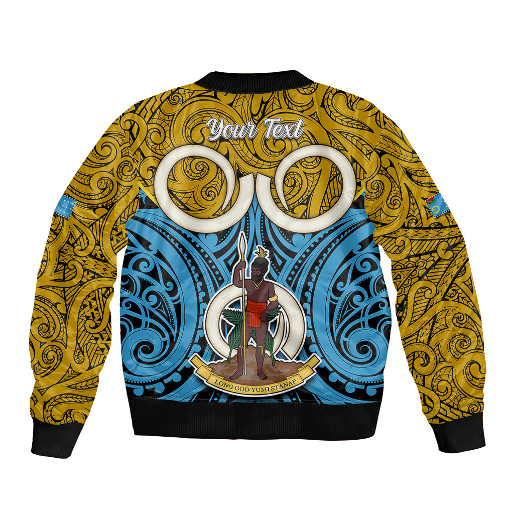 Personalised Vanuatu Sanma Province Bomber Jacket Pig Tusk Mix Maori Pattern and Namele Leaf LT03 - Polynesian Pride
