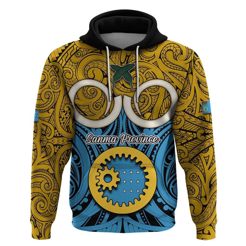 Personalised Vanuatu Sanma Province Hoodie Pig Tusk Mix Maori Pattern and Namele Leaf LT03 Blue - Polynesian Pride