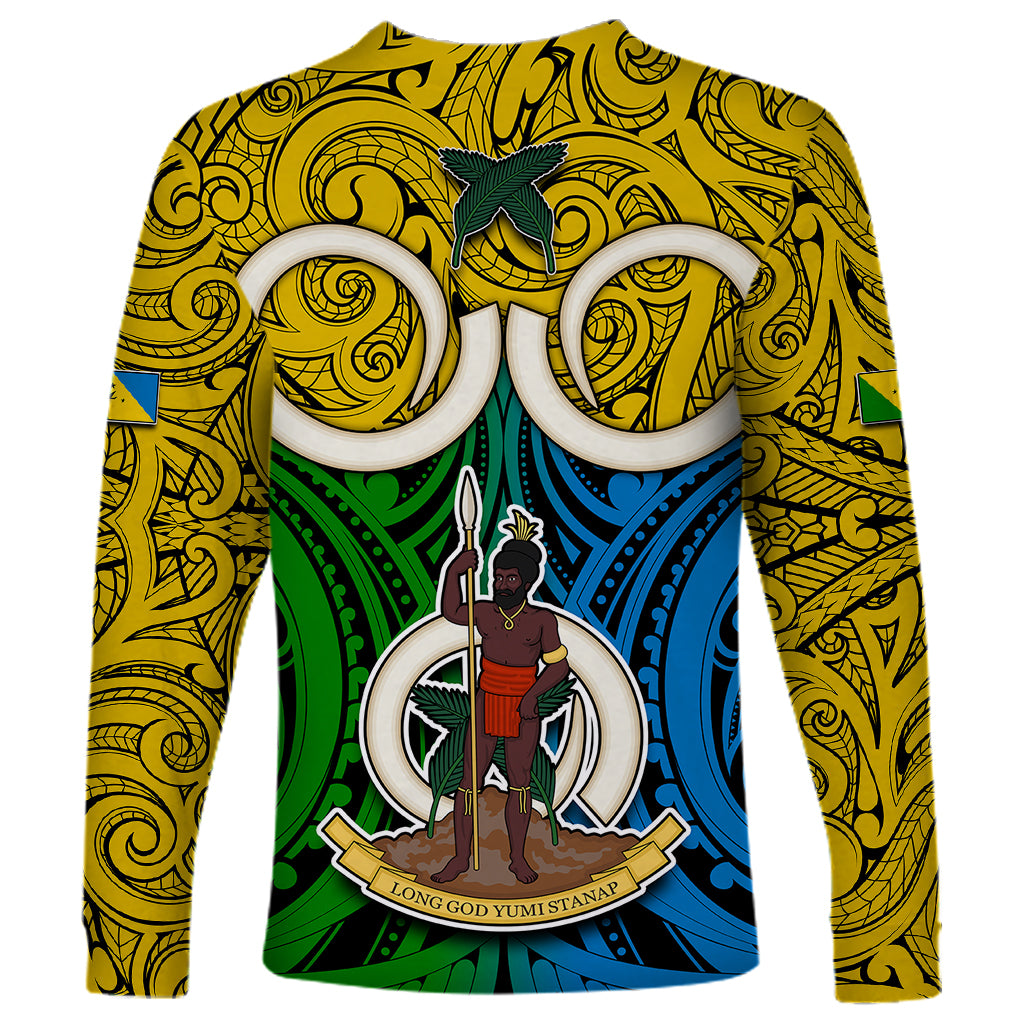 Vanuatu Malampa Province Long Sleeve Shirt Pig Tusk Mix Maori Pattern and Namele Leaf LT03 - Polynesian Pride
