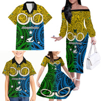 Personalised Vanuatu Malampa Province Family Matching Off Shoulder Long Sleeve Dress and Hawaiian Shirt Pig Tusk Mix Maori Pattern and Namele Leaf LT03 - Polynesian Pride