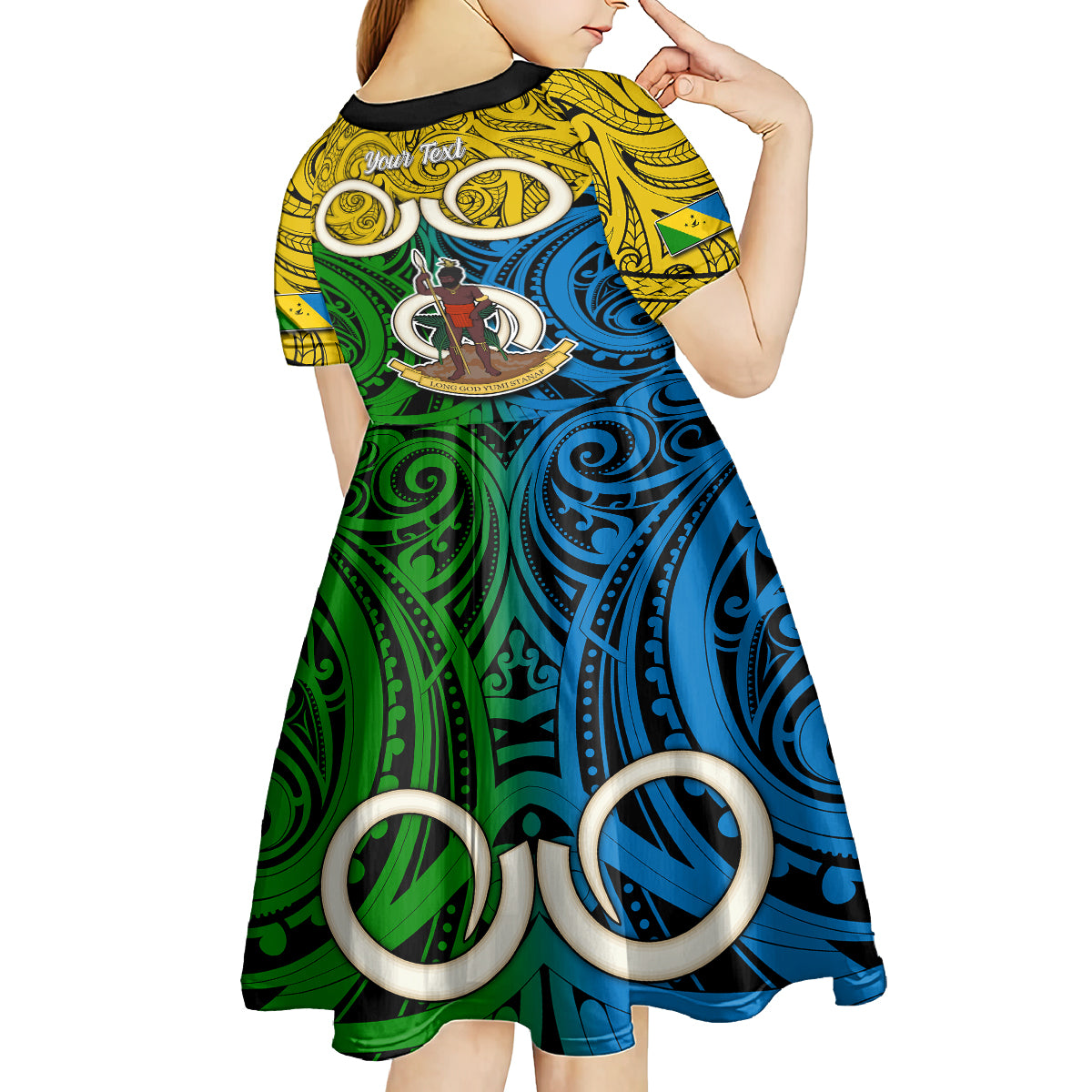 Personalised Vanuatu Malampa Province Kid Short Sleeve Dress Pig Tusk Mix Maori Pattern and Namele Leaf LT03 - Polynesian Pride