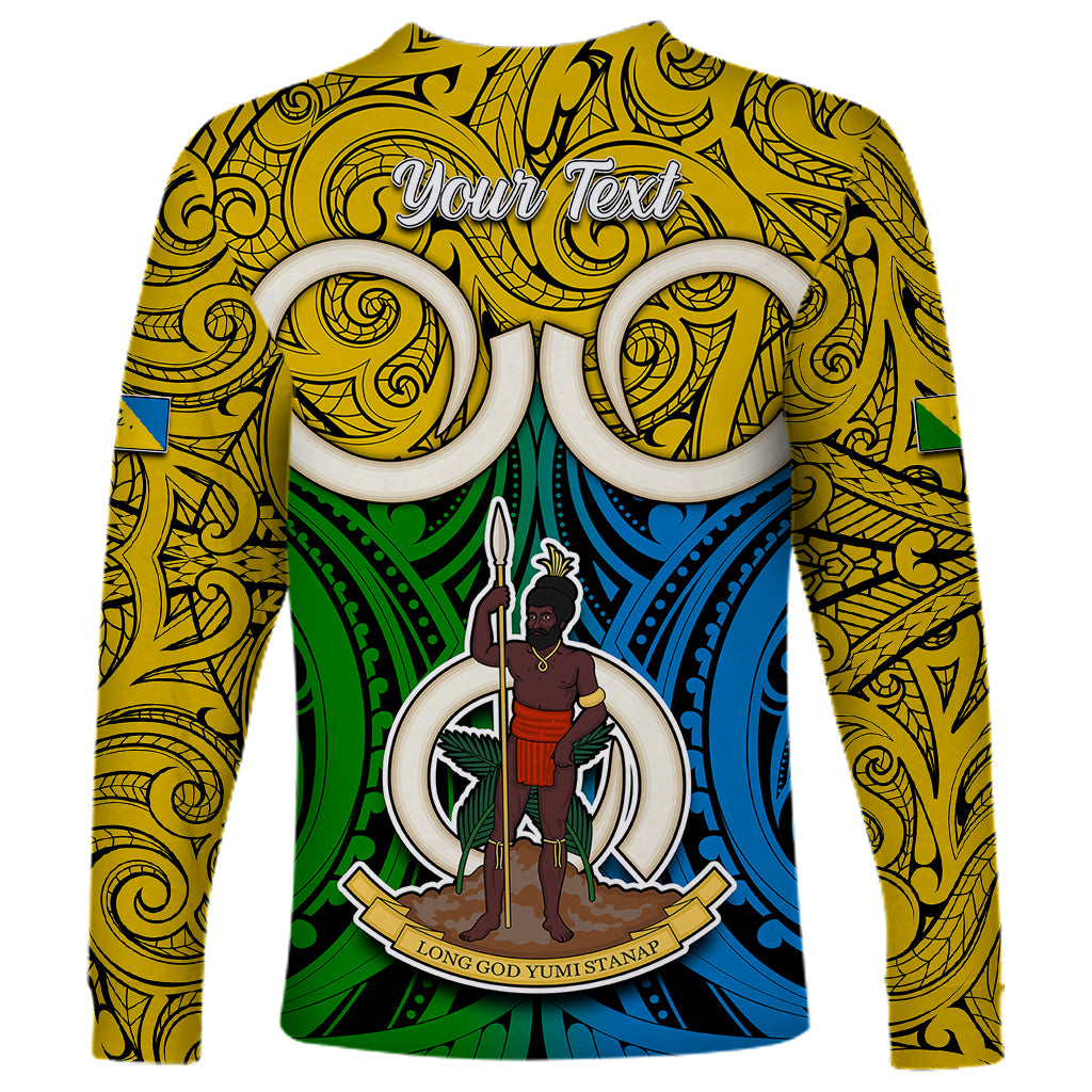 Personalised Vanuatu Malampa Province Long Sleeve Shirt Pig Tusk Mix Maori Pattern and Namele Leaf LT03 - Polynesian Pride