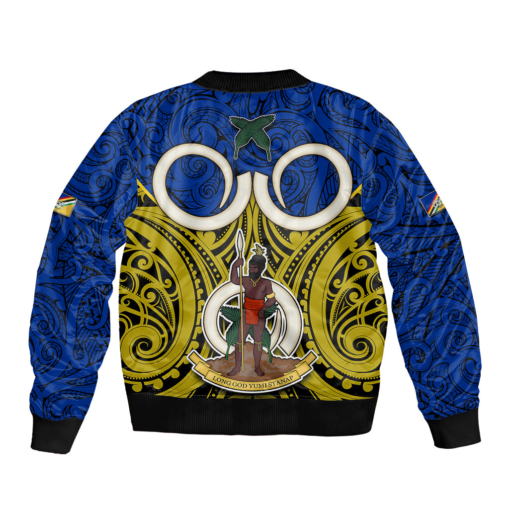 Vanuatu Torba Province Bomber Jacket Pig Tusk Mix Maori Pattern and Namele Leaf LT03 - Polynesian Pride