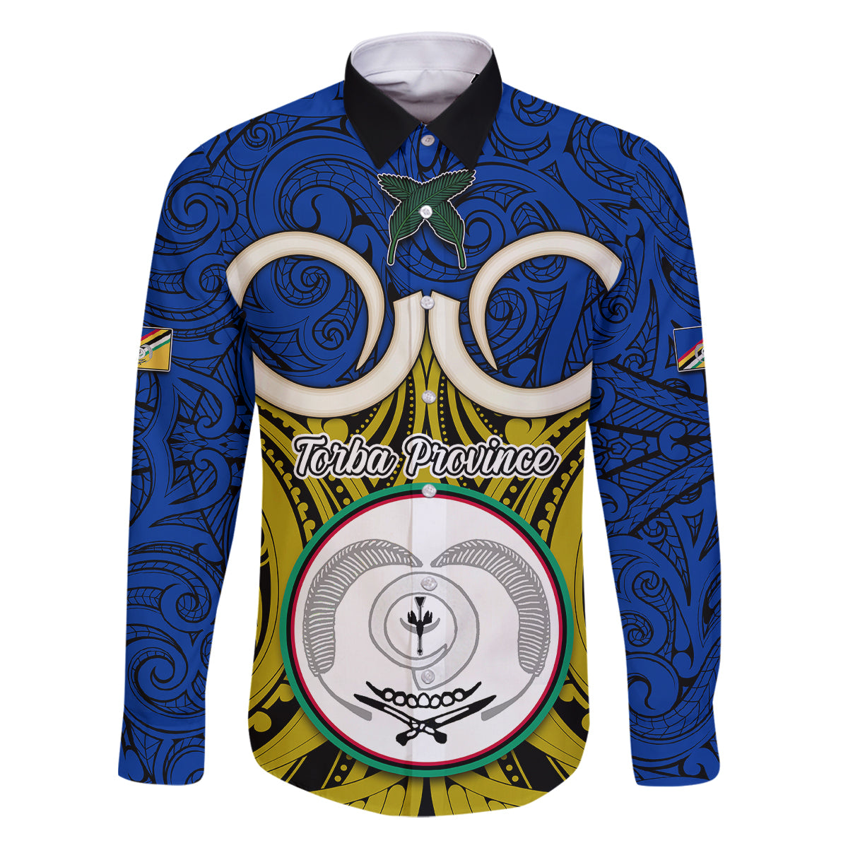 Vanuatu Torba Province Family Matching Short Sleeve Bodycon Dress and Hawaiian Shirt Pig Tusk Mix Maori Pattern and Namele Leaf LT03 Dad's Shirt - Long Sleeve Blue - Polynesian Pride