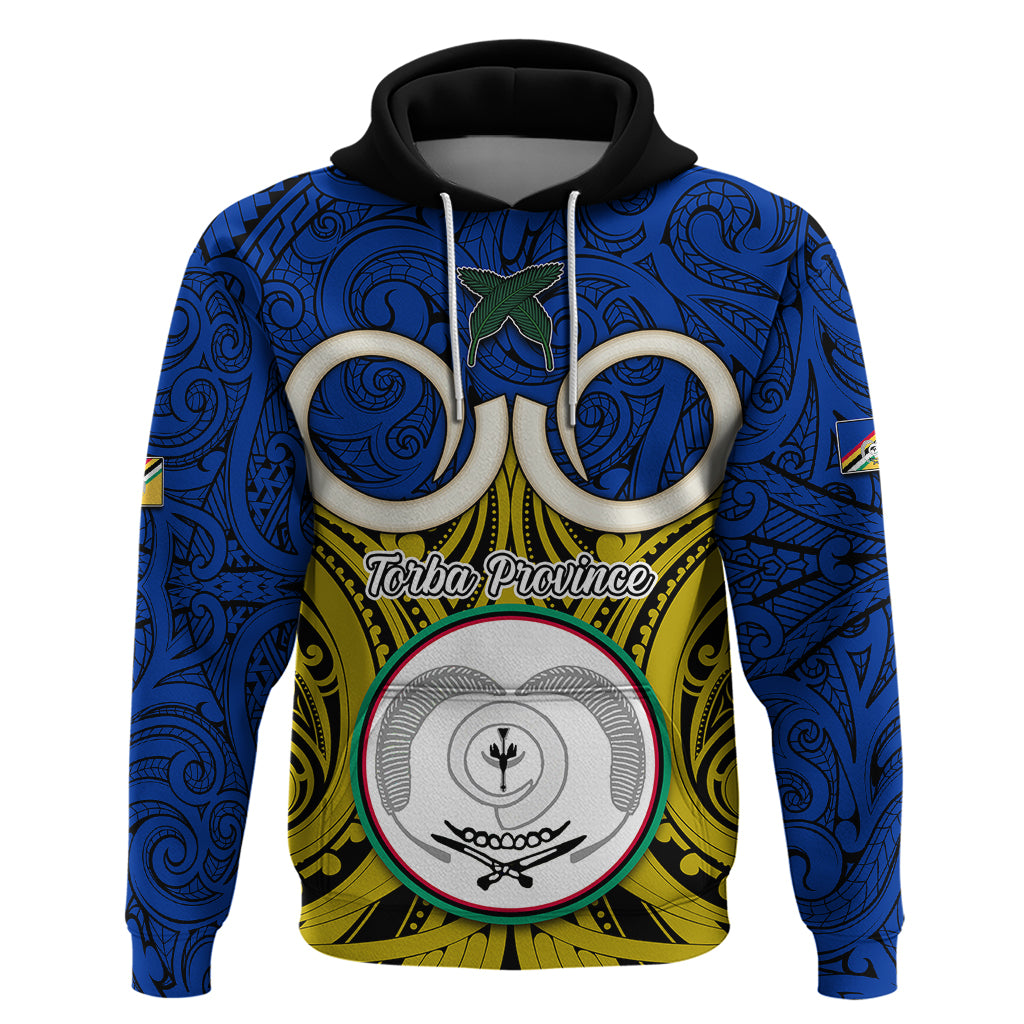 Vanuatu Torba Province Hoodie Pig Tusk Mix Maori Pattern and Namele Leaf LT03 Blue - Polynesian Pride