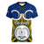 Vanuatu Torba Province Women V Neck T Shirt Pig Tusk Mix Maori Pattern and Namele Leaf LT03 Female Blue - Polynesian Pride
