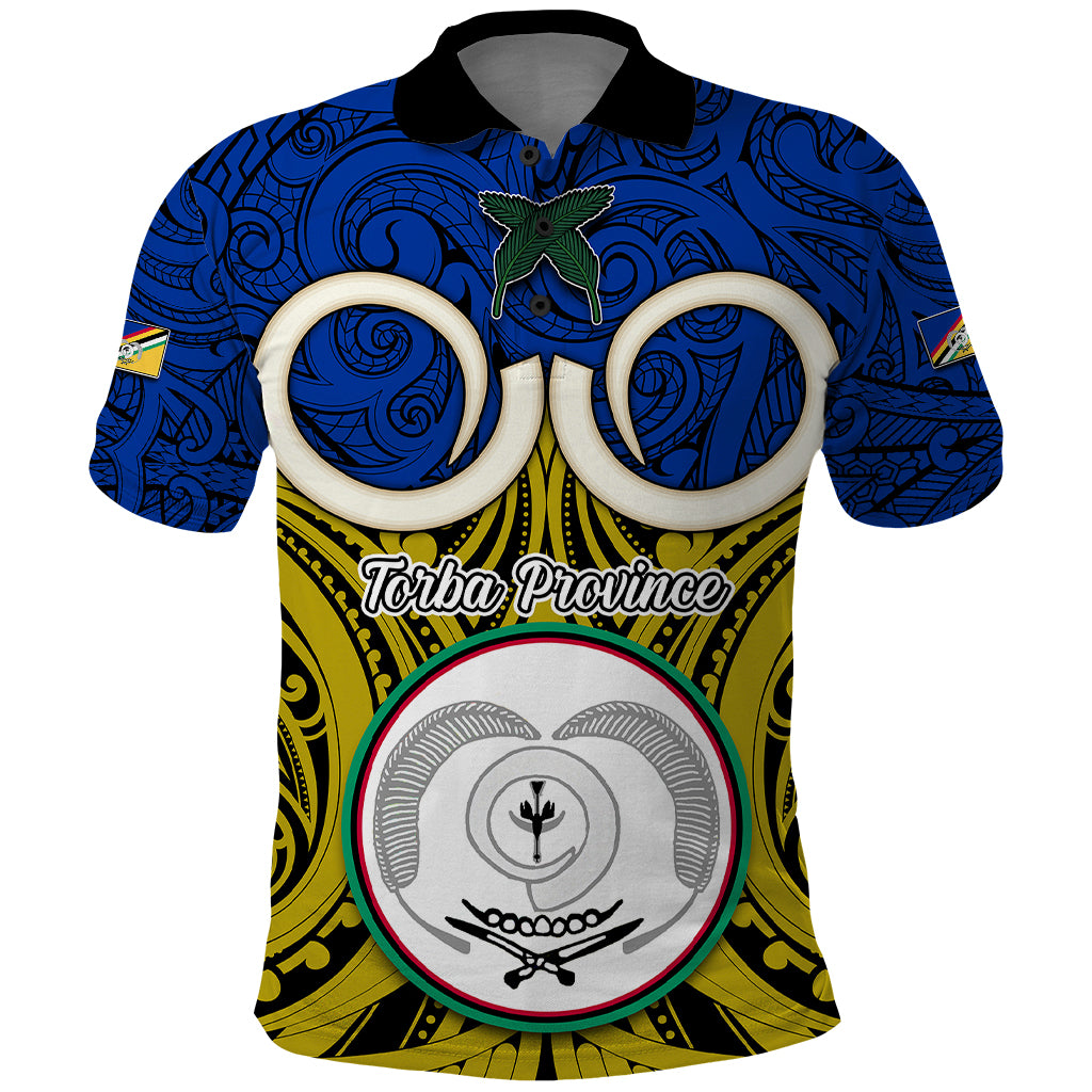 Personalised Vanuatu Torba Province Polo Shirt Pig Tusk Mix Maori Pattern and Namele Leaf LT03 Blue - Polynesian Pride