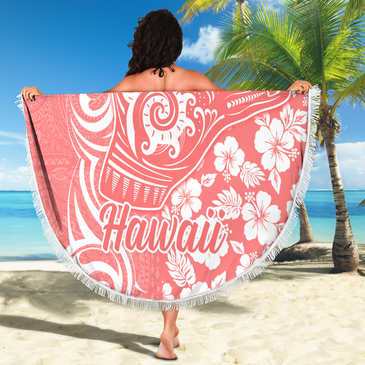 Hawaii Kauai Island Beach Blanket Hibiscus Pattern Seamless Tribal Simple Pink Pastel LT03 - Wonder Print Shop