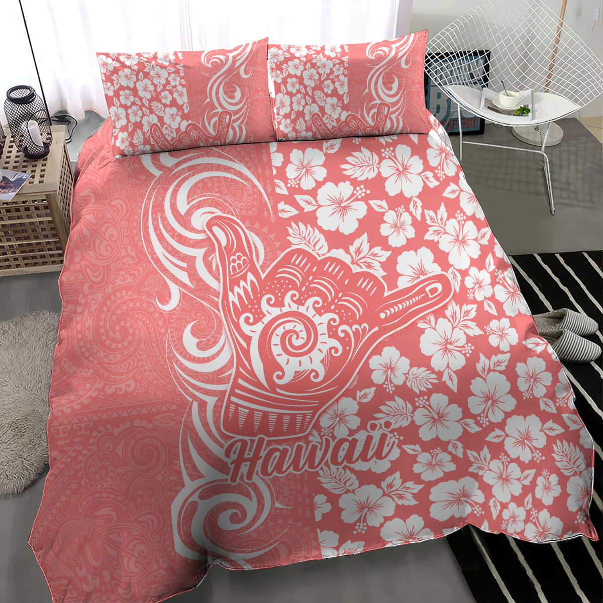 Hawaii Kauai Island Bedding Set Hibiscus Pattern Seamless Tribal Simple Pink Pastel LT03 - Polynesian Pride