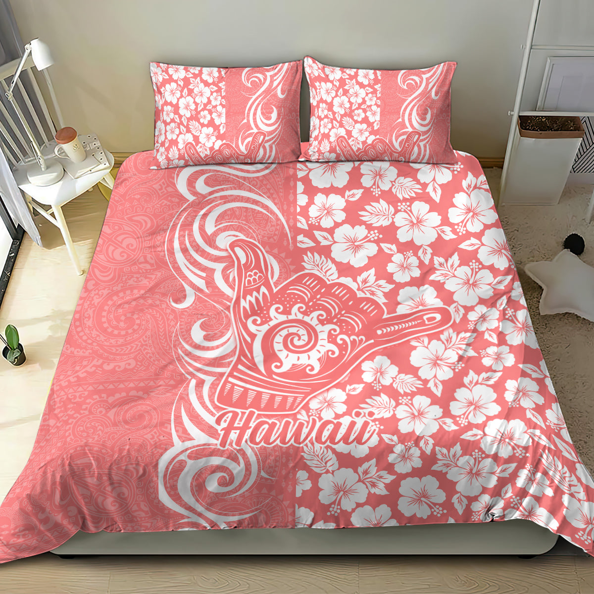 Hawaii Kauai Island Bedding Set Hibiscus Pattern Seamless Tribal Simple Pink Pastel LT03 - Polynesian Pride