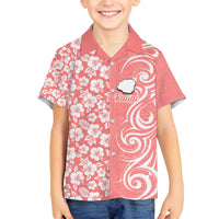 Hawaii Kauai Island Family Matching Off Shoulder Maxi Dress and Hawaiian Shirt Hibiscus Pattern Seamless Tribal Simple Pink Pastel LT03 Son's Shirt Pink - Polynesian Pride