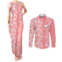 Custom Hawaii Kauai Island Couples Matching Tank Maxi Dress and Long Sleeve Button Shirts Hibiscus Pattern Seamless Tribal Simple Pink Pastel LT03 Pink - Polynesian Pride