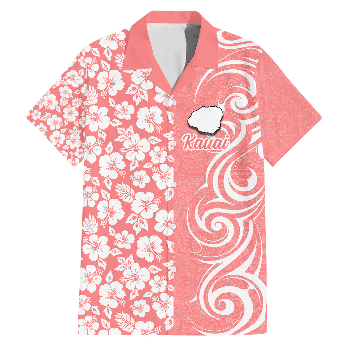Custom Hawaii Kauai Island Family Matching Mermaid Dress and Hawaiian Shirt Hibiscus Pattern Seamless Tribal Simple Pink Pastel LT03 Dad's Shirt - Short Sleeve Pink - Polynesian Pride
