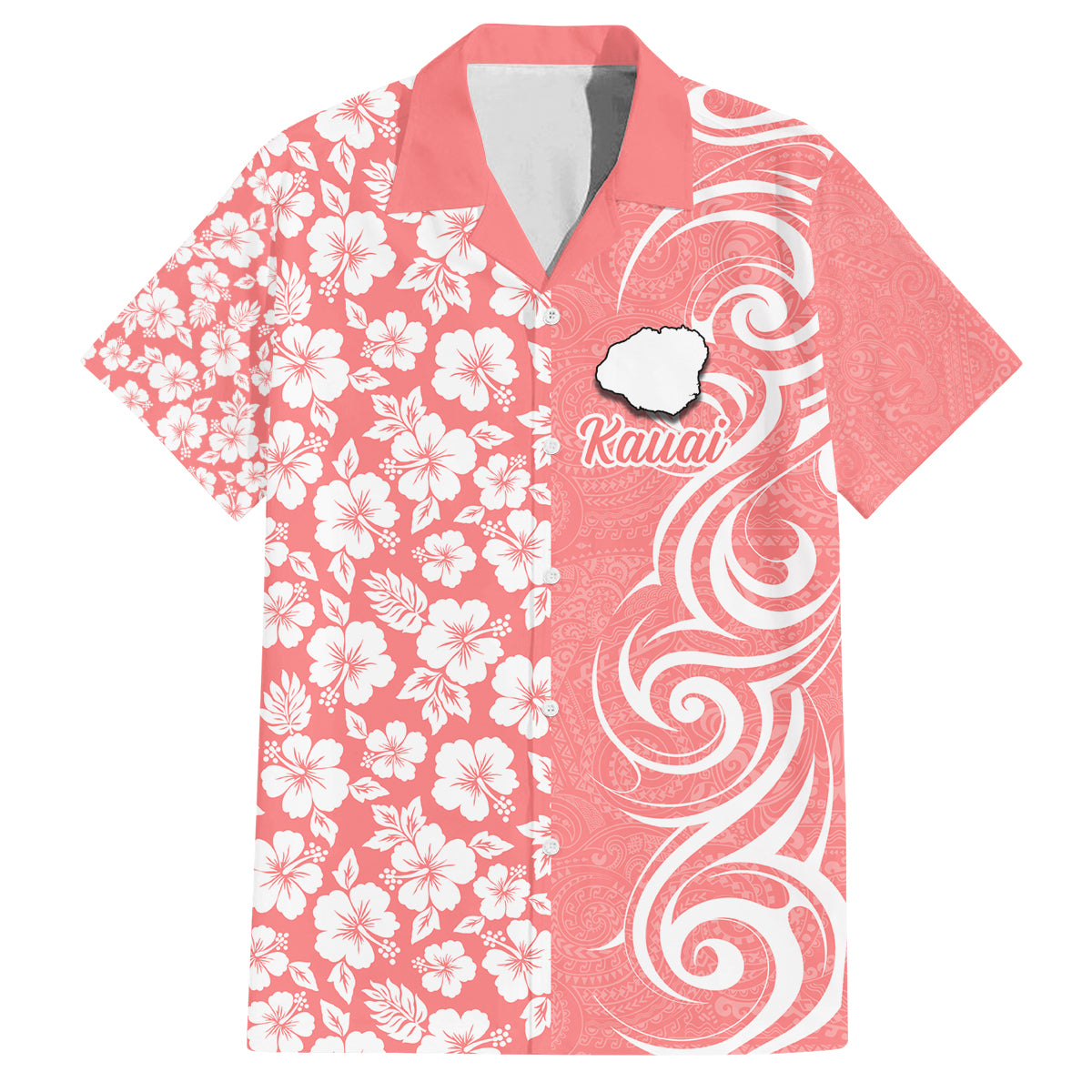 Custom Hawaii Kauai Island Family Matching Puletasi Dress and Hawaiian Shirt Hibiscus Pattern Seamless Tribal Simple Pink Pastel LT03 Dad's Shirt - Short Sleeve Pink - Polynesian Pride