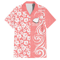 Custom Hawaii Kauai Island Family Matching Puletasi Dress and Hawaiian Shirt Hibiscus Pattern Seamless Tribal Simple Pink Pastel LT03 Dad's Shirt - Short Sleeve Pink - Polynesian Pride