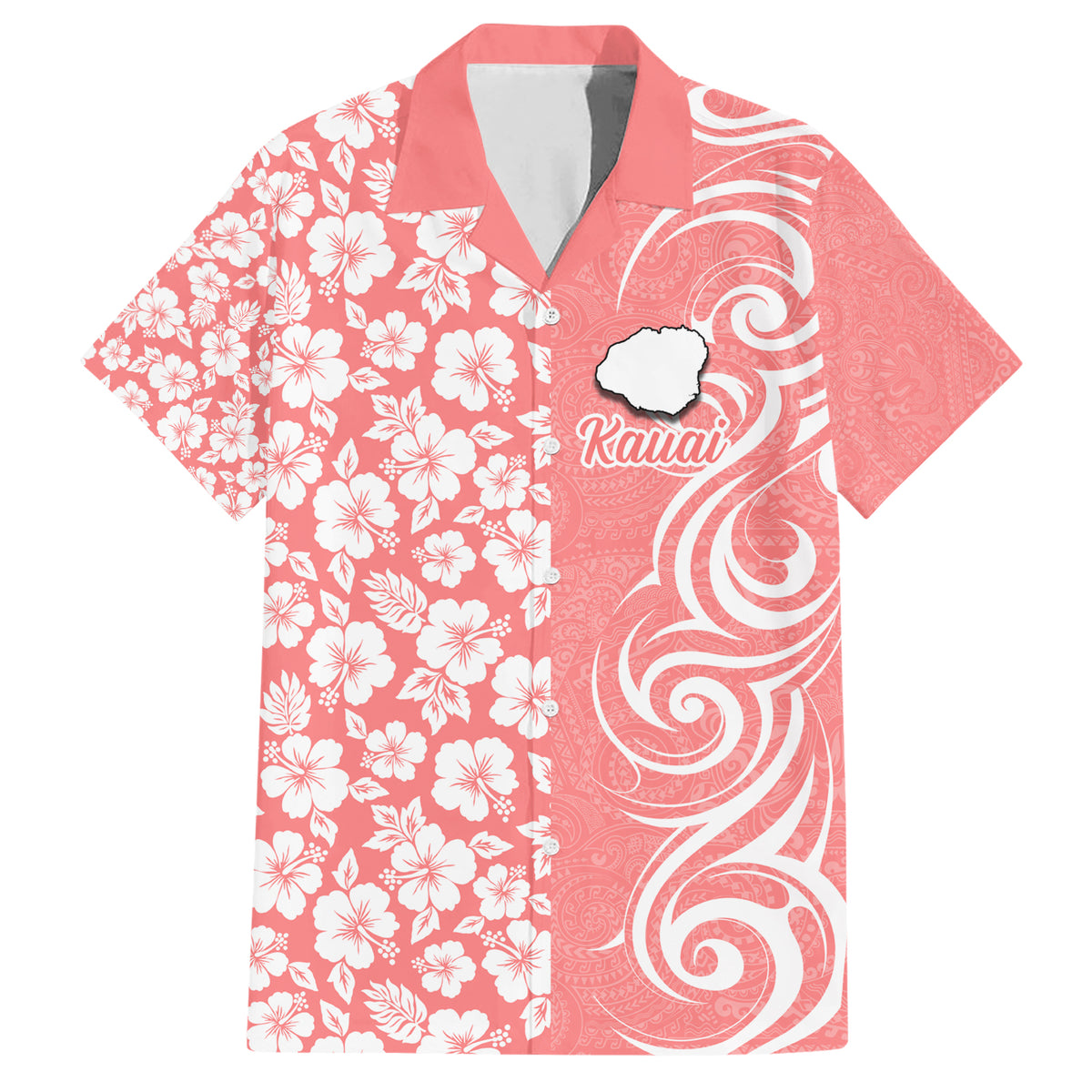 Custom Hawaii Kauai Island Family Matching Short Sleeve Bodycon Dress and Hawaiian Shirt Hibiscus Pattern Seamless Tribal Simple Pink Pastel LT03 Dad's Shirt - Short Sleeve Pink - Polynesian Pride