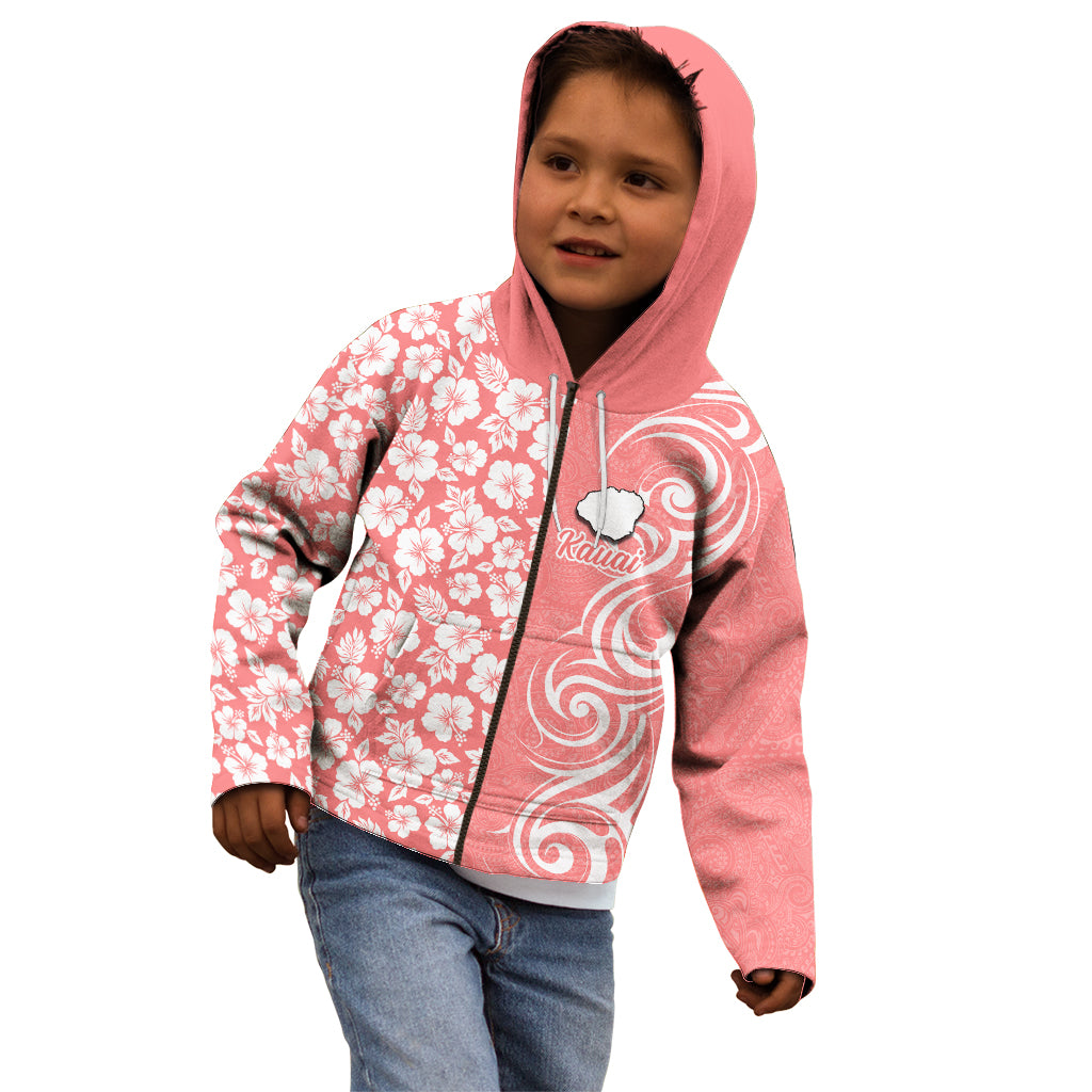 Custom Hawaii Kauai Island Kid Hoodie Hibiscus Pattern Seamless Tribal Simple Pink Pastel LT03 - Polynesian Pride