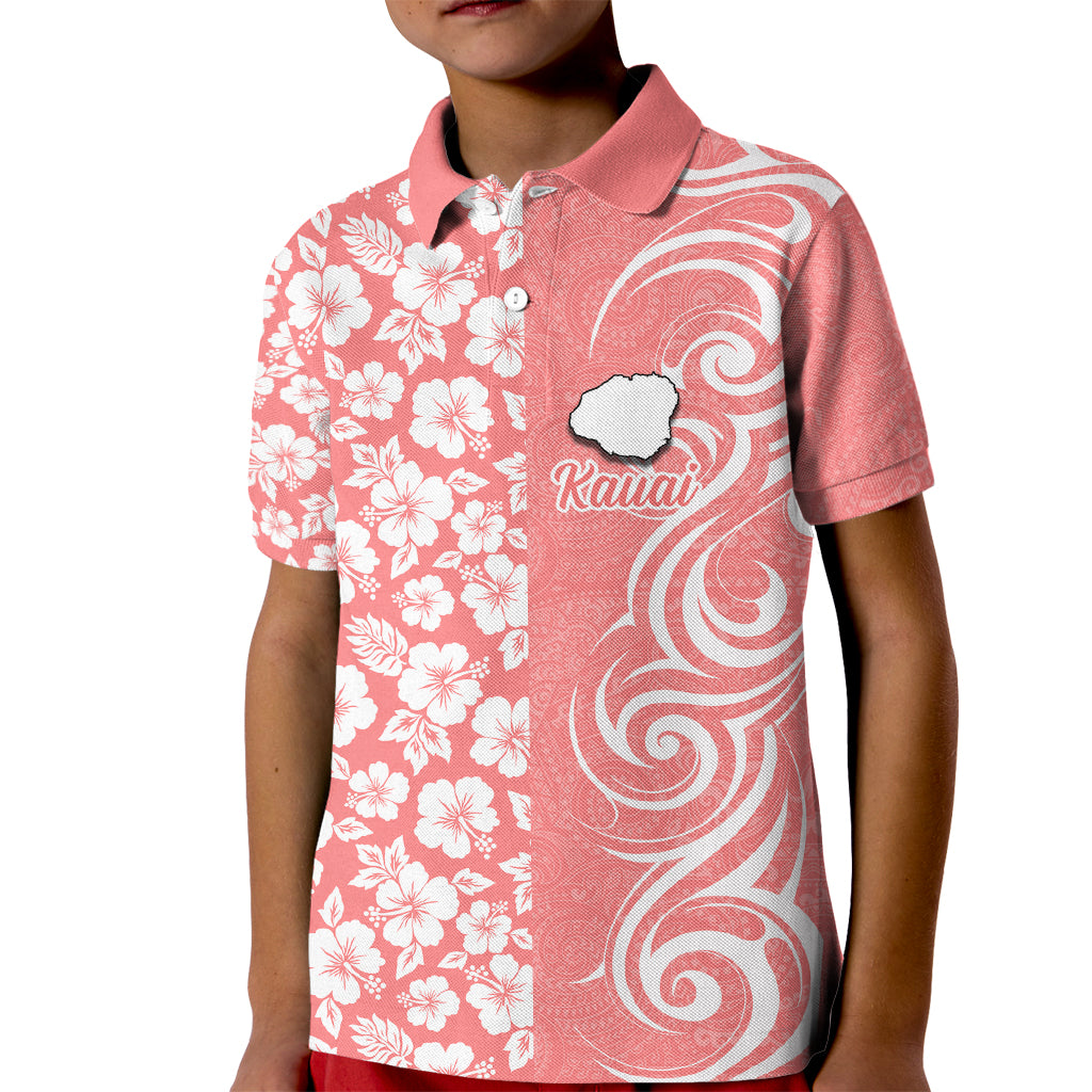 Custom Hawaii Kauai Island Kid Polo Shirt Hibiscus Pattern Seamless Tribal Simple Pink Pastel LT03 Kid Pink - Polynesian Pride