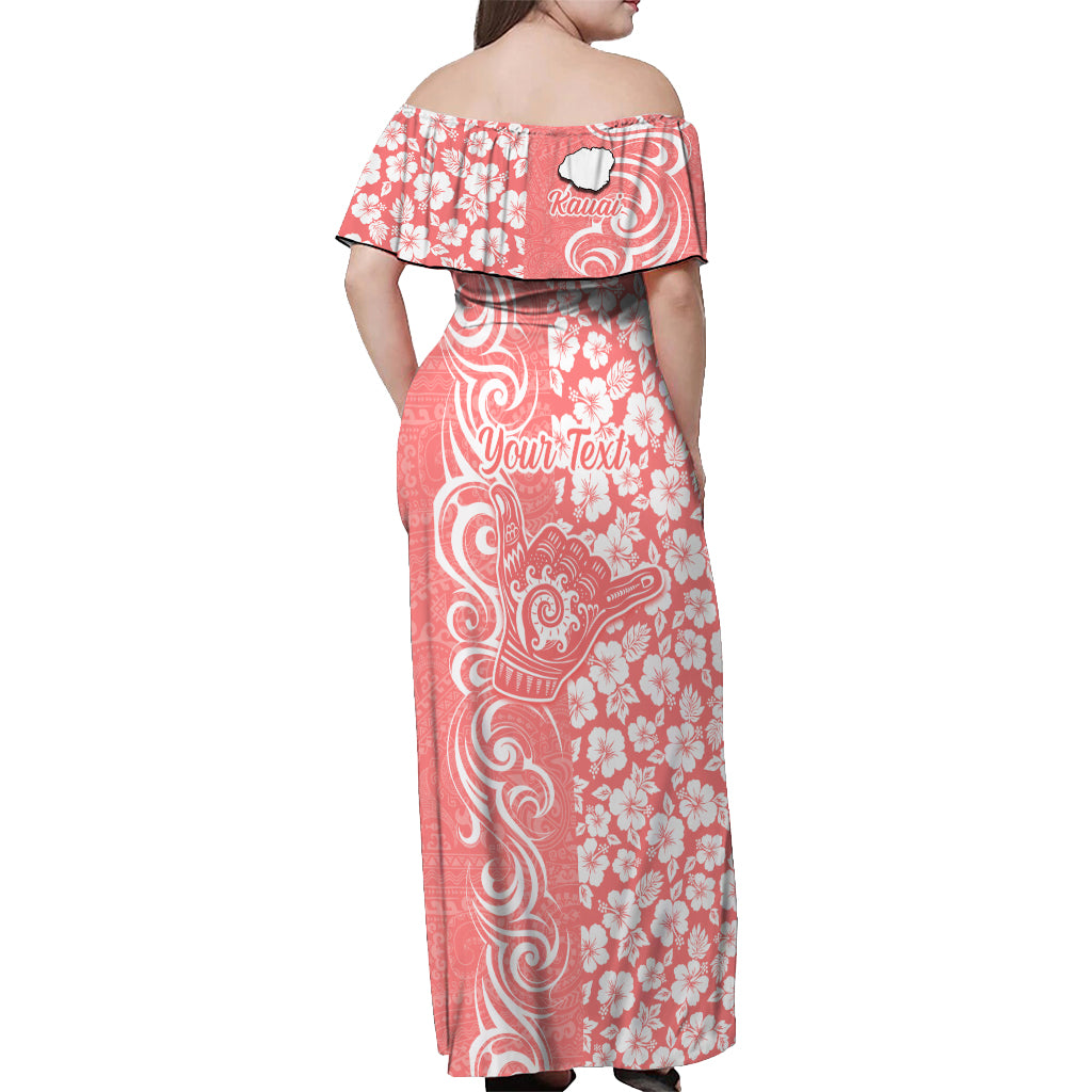Custom Hawaii Kauai Island Off Shoulder Maxi Dress Hibiscus Pattern Seamless Tribal Simple Pink Pastel LT03 - Polynesian Pride