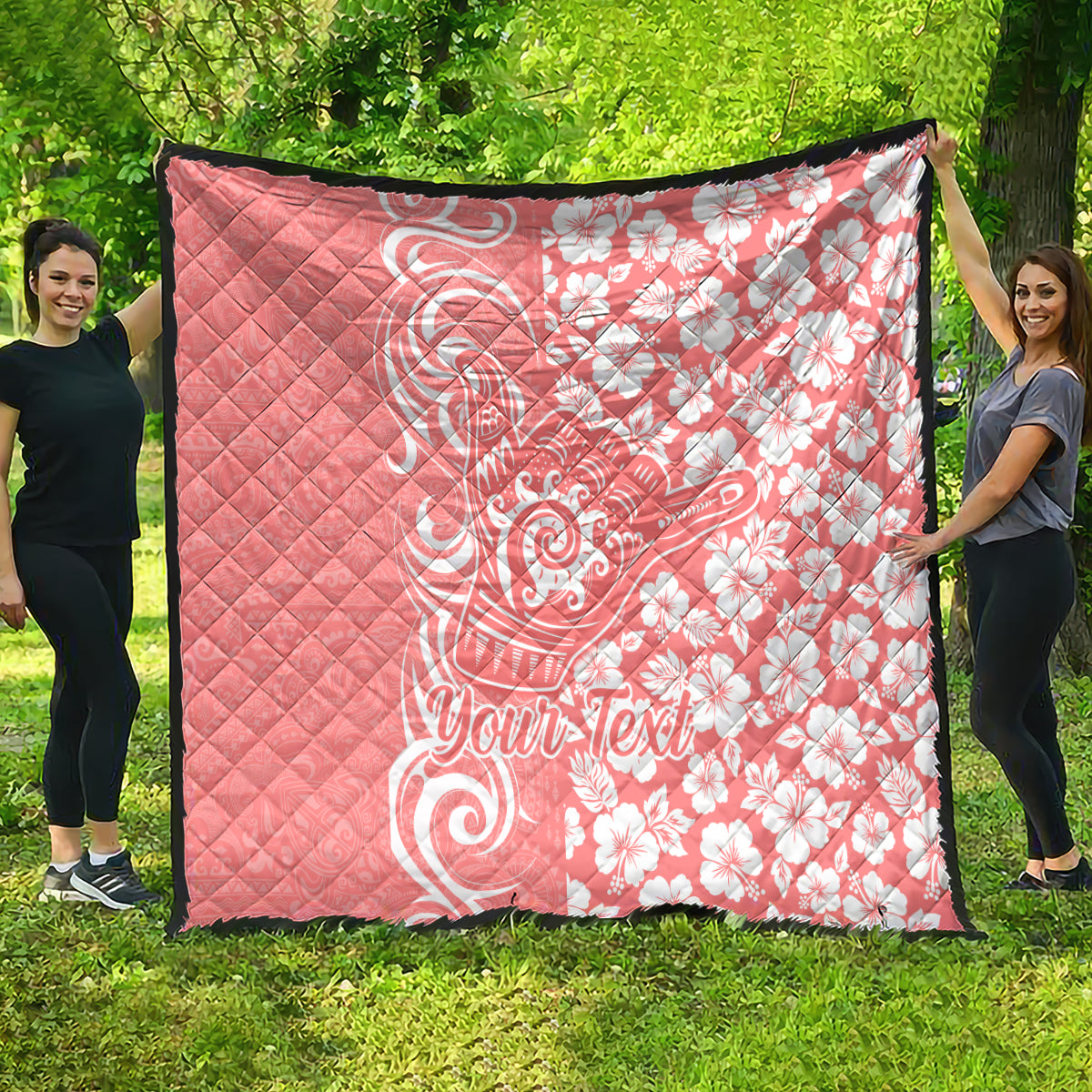 Custom Hawaii Kauai Island Quilt Hibiscus Pattern Seamless Tribal Simple Pink Pastel LT03 - Polynesian Pride