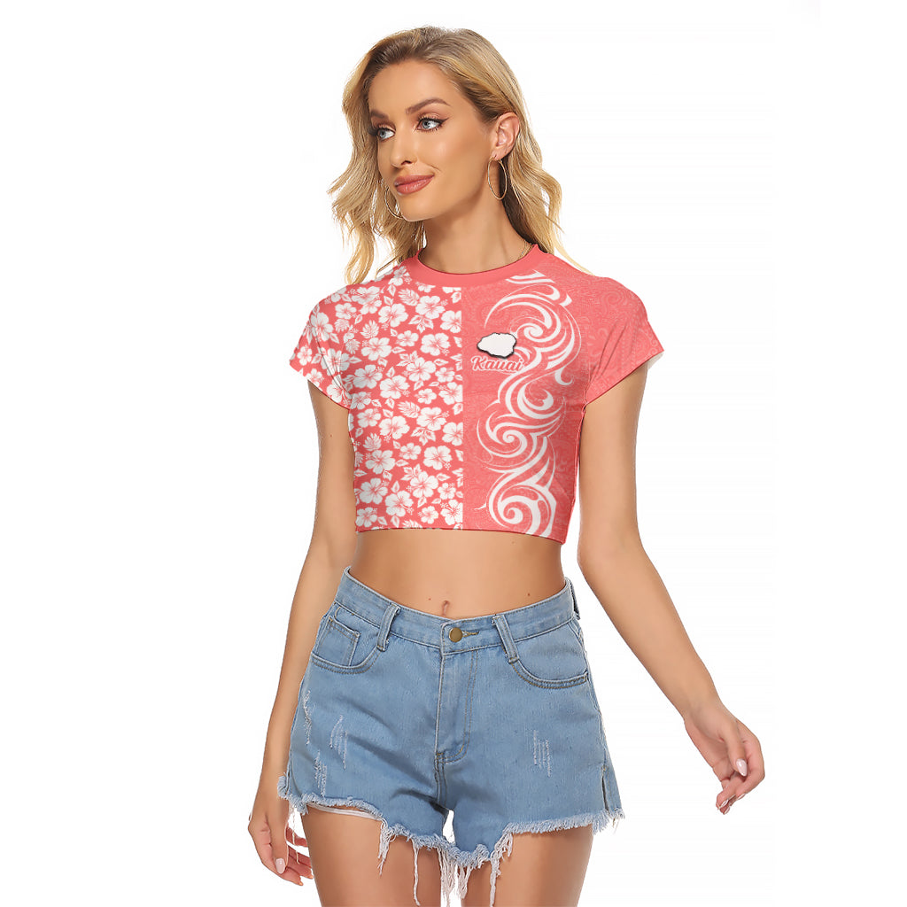 Custom Hawaii Kauai Island Raglan Cropped T Shirt Hibiscus Pattern Seamless Tribal Simple Pink Pastel LT03 Female Pink - Polynesian Pride