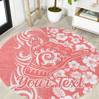 Custom Hawaii Kauai Island Round Carpet Hibiscus Pattern Seamless Tribal Simple Pink Pastel LT03 Pink - Polynesian Pride