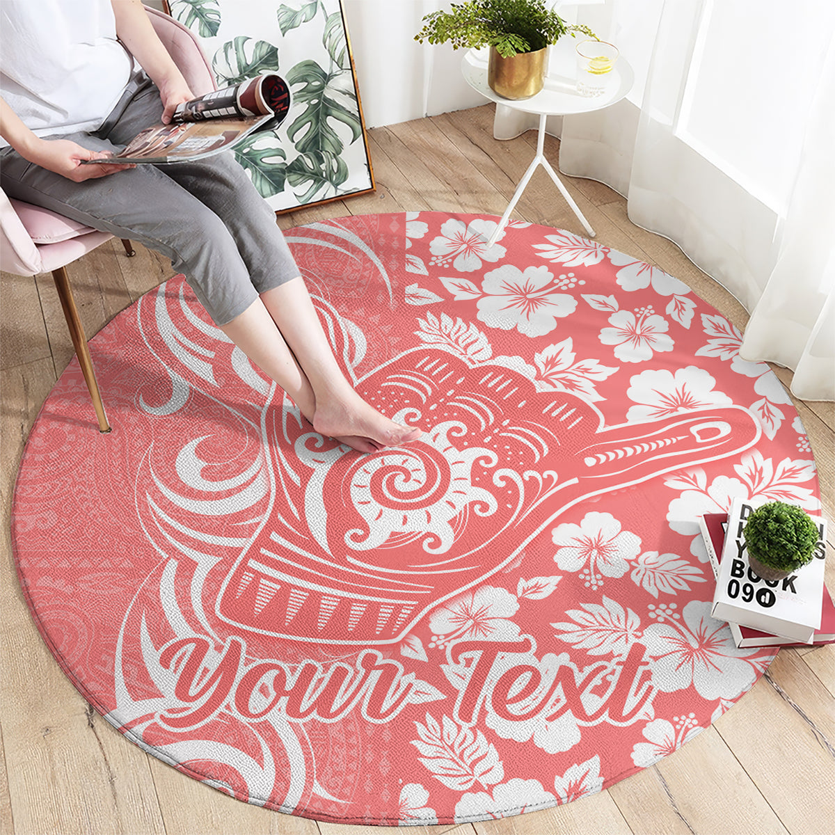 Custom Hawaii Kauai Island Round Carpet Hibiscus Pattern Seamless Tribal Simple Pink Pastel LT03 - Polynesian Pride