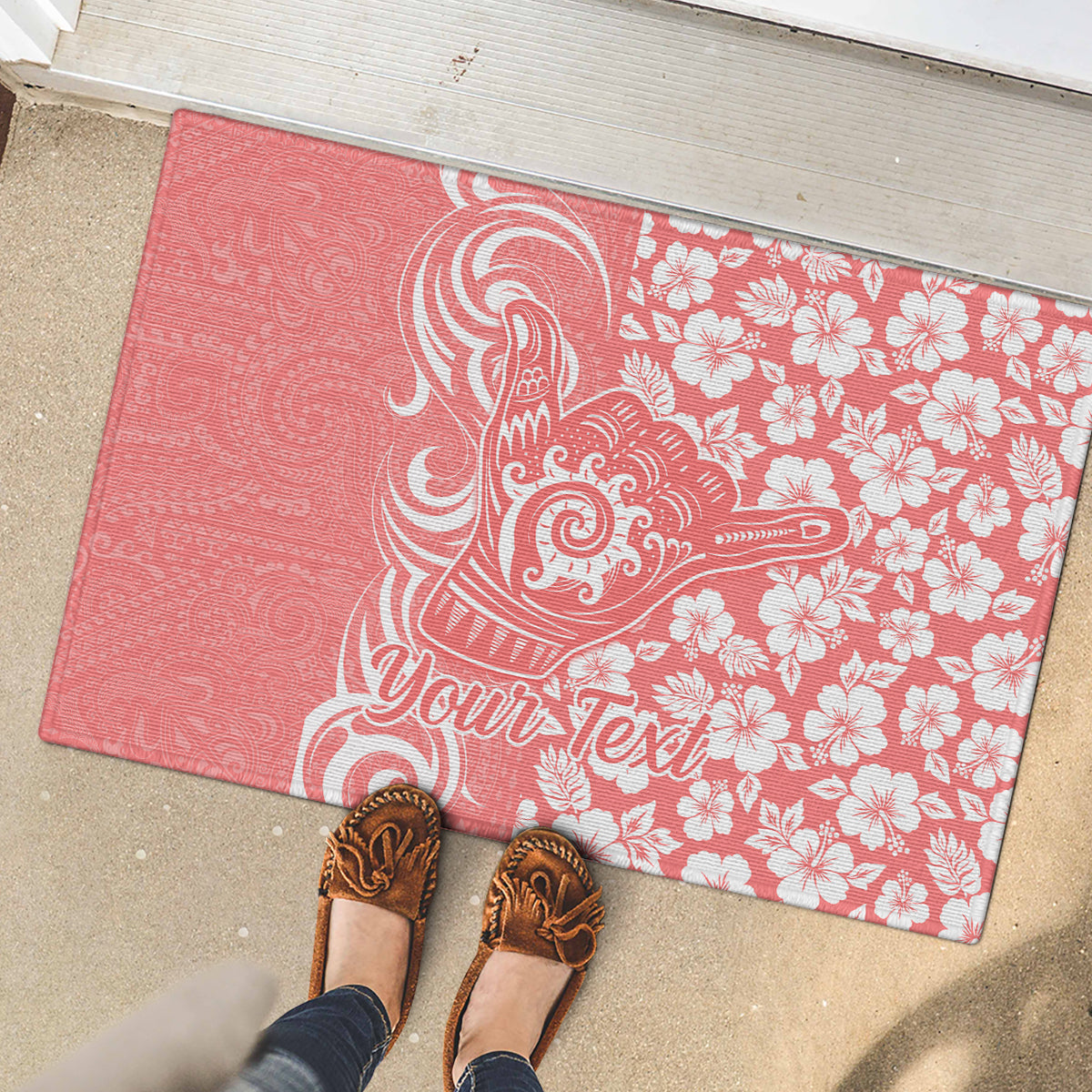 Custom Hawaii Kauai Island Rubber Doormat Hibiscus Pattern Seamless Tribal Simple Pink Pastel LT03 - Polynesian Pride