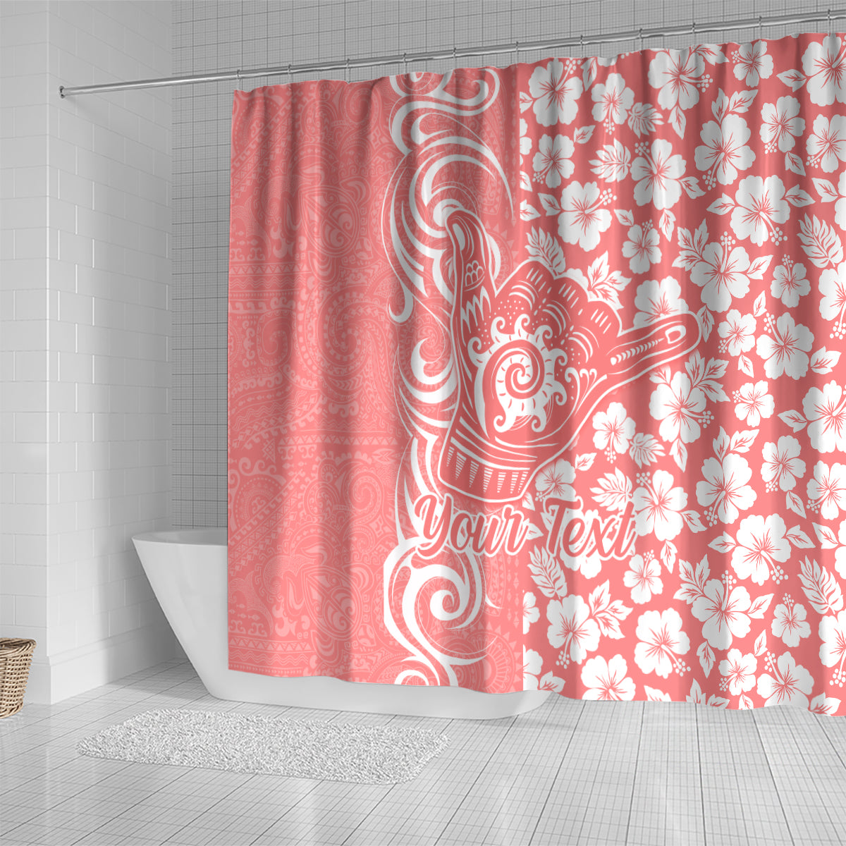Custom Hawaii Kauai Island Shower Curtain Hibiscus Pattern Seamless Tribal Simple Pink Pastel LT03 - Polynesian Pride