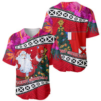 Wallis and Futuna Christmas Baseball Jersey Santa Claus Holding Coat of Arms Polynesian Xmas Style LT03 - Polynesian Pride