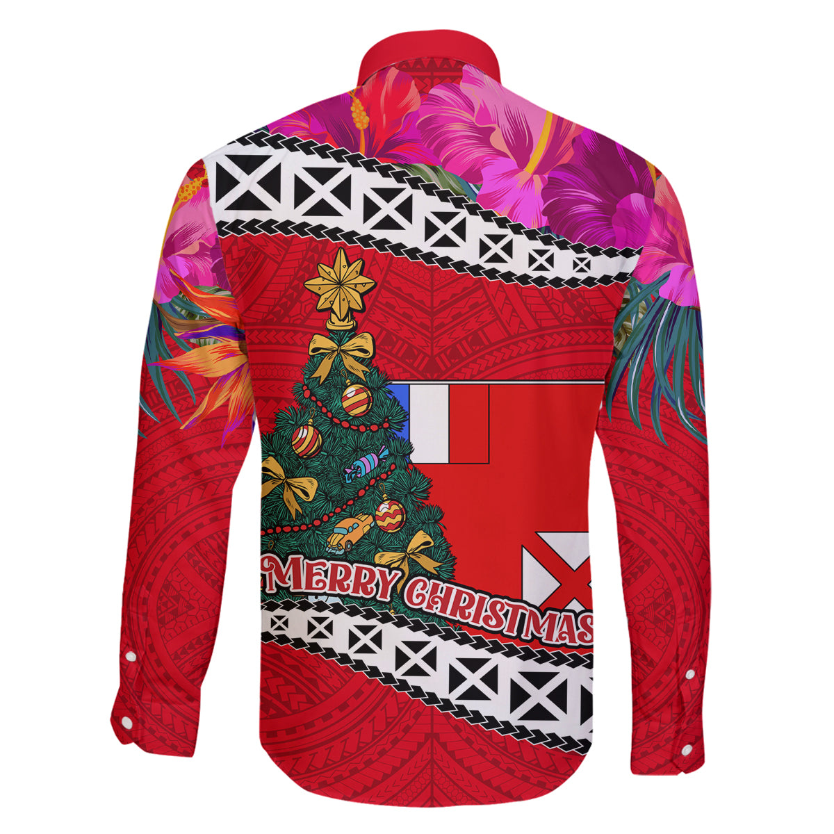 Wallis and Futuna Christmas Family Matching Puletasi Dress and Hawaiian Shirt Santa Claus Holding Coat of Arms Polynesian Xmas Style LT03 - Polynesian Pride