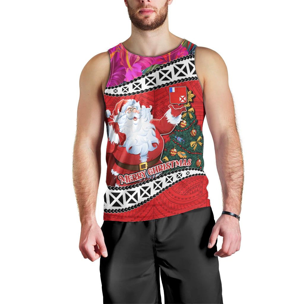 Wallis and Futuna Christmas Men Tank Top Santa Claus Holding Coat of Arms Polynesian Xmas Style LT03 - Polynesian Pride