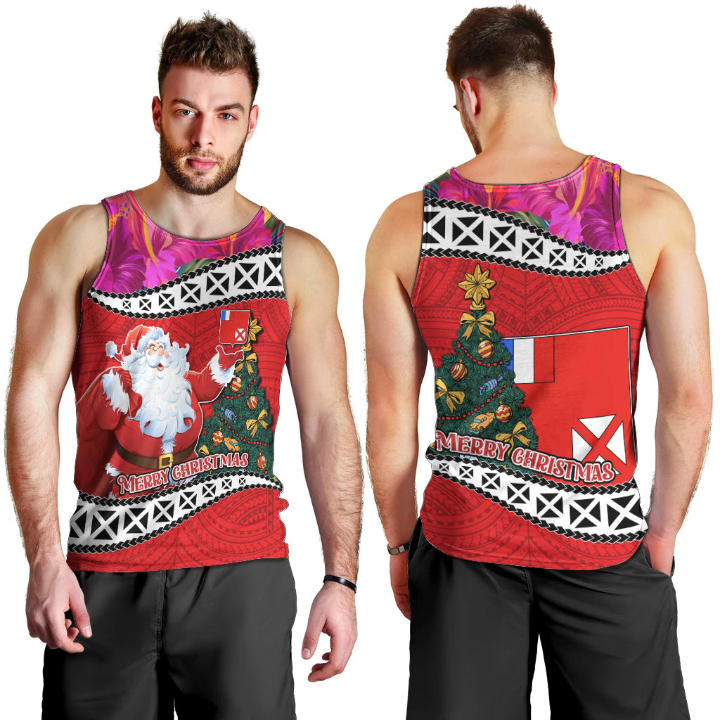 Wallis and Futuna Christmas Men Tank Top Santa Claus Holding Coat of Arms Polynesian Xmas Style LT03 - Polynesian Pride