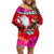 Wallis and Futuna Christmas Off Shoulder Short Dress Santa Claus Holding Coat of Arms Polynesian Xmas Style LT03 Women Red - Polynesian Pride