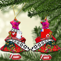 Custom Wallis and Futuna Christmas Ceramic Ornament Santa Claus Holding Coat of Arms Polynesian Xmas Style LT03 Christmas Tree Red - Polynesian Pride