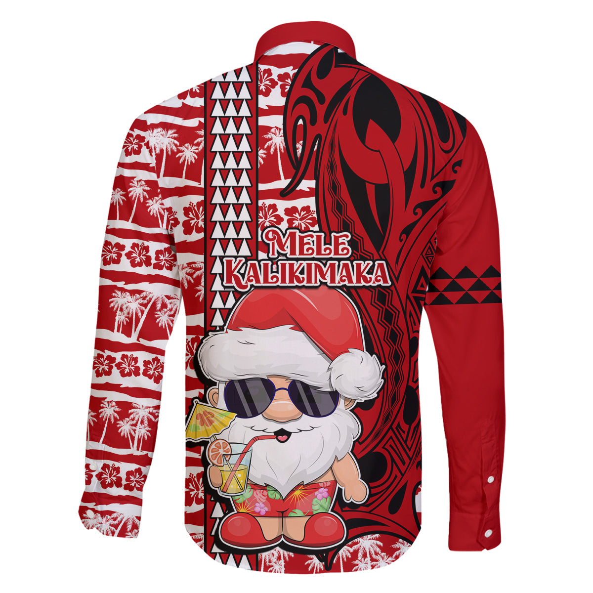 Mele Kalikimaka Hawaii Christmas Family Matching Puletasi Dress and Hawaiian Shirt Santa Claus Kakau Tribal Mix Polynesia Tattoo LT03 - Polynesian Pride