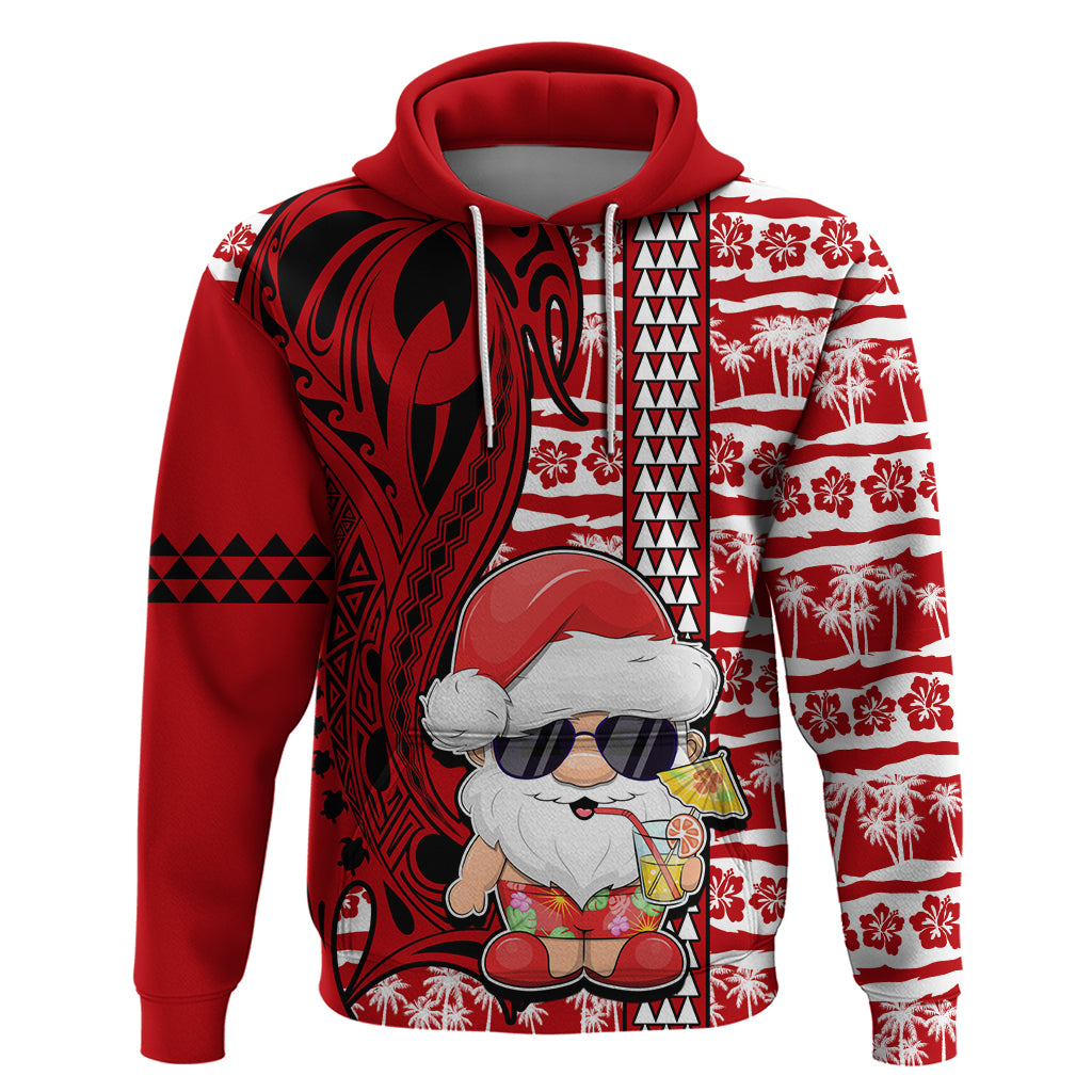 Mele Kalikimaka Hawaii Christmas Hoodie Santa Claus Kakau Tribal Mix Polynesia Tattoo LT03 Red - Polynesian Pride