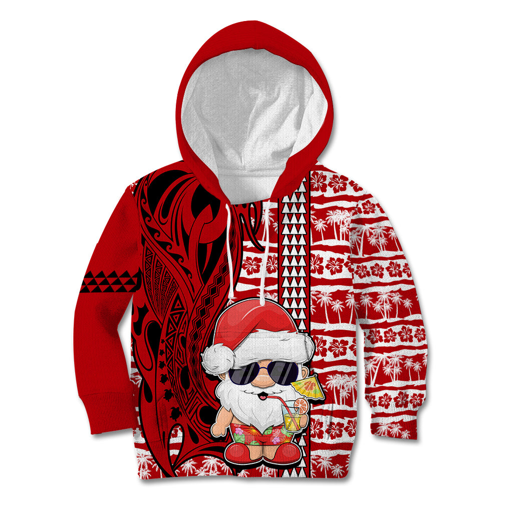 Mele Kalikimaka Hawaii Christmas Kid Hoodie Santa Claus Kakau Tribal Mix Polynesia Tattoo LT03 Hoodie Red - Polynesian Pride