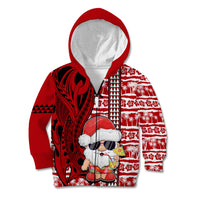 Mele Kalikimaka Hawaii Christmas Kid Hoodie Santa Claus Kakau Tribal Mix Polynesia Tattoo LT03 Zip Hoodie Red - Polynesian Pride