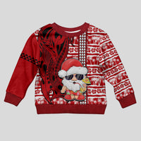 Mele Kalikimaka Hawaii Christmas Kid Ugly Christmas Sweater Santa Claus Kakau Tribal Mix Polynesia Tattoo LT03 Kid Red - Polynesian Pride