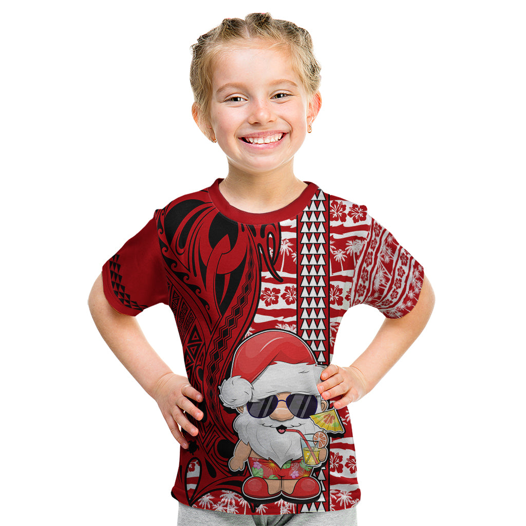 Mele Kalikimaka Hawaii Christmas Kid T Shirt Santa Claus Kakau Tribal Mix Polynesia Tattoo LT03 Red - Polynesian Pride
