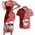 Custom Mele Kalikimaka Hawaii Christmas Couples Matching Short Sleeve Bodycon Dress and Hawaiian Shirt Santa Claus Kakau Tribal Mix Polynesia Tattoo LT03 Red - Polynesian Pride